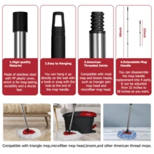 Adjustable Spin Mop Replacement Handle - 4-Section 30" To 58" Pole For O-Cedar EasyWring Systems (Head/Base Not Included)-Red,Perfect Christmas Gift - Màu đen - Tay cầm cây lau nhà - Xem 6