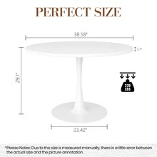 Round Dining Table With Metal Pedestal Base, Modern Kitchen Table In Tulip Design, Mid-Century Leisure Table, Bar Table, Dining Room Table For 4-6 Person - 白色 - 查看 8