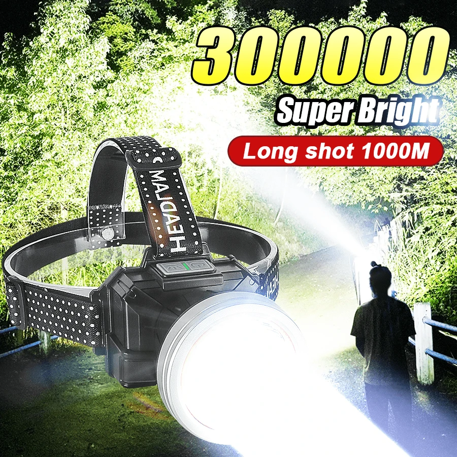 1 件强光 LED 头灯，XPG 超亮 LED 头灯，3 种照明模式，大光圈泛光头灯手电筒，多用途可充电头灯，带可调节头灯，便携式户外头灯，适用于夜间骑行、露营、徒步旅行、钓鱼、狩猎、探险、登山、紧急情况
