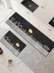 [HOT!!!] 1pc Soft Rubber Kitchen Mat, 3.5mm Thick Kitchen Rug, Dark Cartoon Style Kitchen Absorbent Mat Large Carpet, Can Be Cut To Fit Kitchen Size, Surface Fabric Material, Middle Sponge Layer, Bottom Rubber Layer, Suitable For Kitchen Rugs, Kitchen Decor, Wedding Decor, Home Decor, Bathroom Mat, Entryway Mat, Laundry Room Mat, Hallway Carpet, Living Room Mat, Etc. - Multicolor - View 1