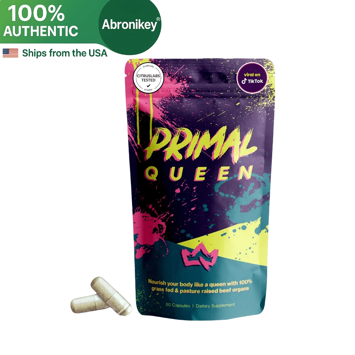 Abronikey Women's Organ Supplement – Grass-Fed Beef Liver, Heart, Kidney, Spleen & More – Freeze-Dried Organ Complex For Energy, Hormone Balance & Immune Support – 60 Capsules - Pack Of 1 - 查看 1