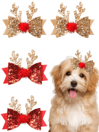 4 st. julguldfärgade glitterhårspännen, handgjorda söta hårspännen för hundar, rosettspännen för Yorkshire terrier valpar, hårtillbehör för hundar