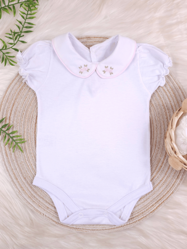 Pure & Posh Baby Body Bebê Menina Manga Curta Com Gola Bordada Rococó