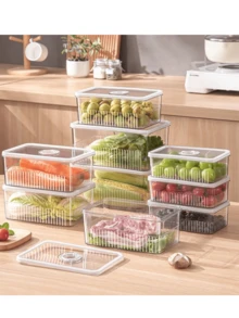 带定时器的冰箱水果储存容器，可重复使用的冰箱塑料食品储存农产品容器，食品塑料整理盒，保持食物新鲜，带夹盖的冷冻肉类和蔬菜容器，透明设计，方便查看，冰箱储存解决方案 | 时尚储物盒 | 盖子设计 - 彩色 - 查看 6