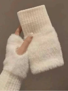 زوج من قفازات النساء البيضاء المحبوكة، مناسبة للخريف/الشتاء، دافئة وسميكة، متوافقة مع شاشة اللمس، تصميم بدون أصابع، مناسبة للارتداء بشكل فضفاض، مناسبة للدراجات والحماية من البرد - متعدد الألوان - مشاهدة 12