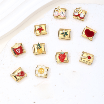 1PC Stainless Steel DIY Module Components, Cherry, Pineapple,Strawberry, French Fries, Maple Leaves,Heart, Snake, Guitar Elements, Jewelry For DIY Bracelet, Necklace, Ring, Anklet, Fashionable, Elegant Handmade Modular Bracelet, Can Be Freely Matched With Different Styles,Suitable For Birthday Anniversary Gifts And Daily Use