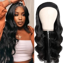 Headband Wig Human Hair Body Wave 20 Inch Headband Wigs For Black Women Brazilian Virgin Hair Wear And Go Glueless Wig None Lace Front Wigs For Beginners 200% Density Natural Black Color - Natural Black - Xem 3