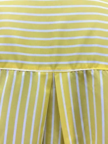Women's Fashionable Fresh Lemon Yellow Striped Print Casual Shirt With Pockets, Simple Design For Walks, Commuting, Streetwear, - Yellow - View 6