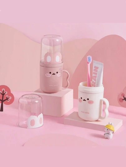 Bộ 1 hộp đựng bàn chải đánh răng và cốc súc miệng du lịch không mùi - Cốc đựng kem đánh răng bằng nhựa di động, thiết kế hình thỏ dễ thương, cốc súc miệng phòng tắm, tiết kiệm không gian, tiện lợi cho công tác và du lịch, vật dụng cần thiết khi đi du lịch, đồ dùng học tập, đồ dùng cho năm học mới.