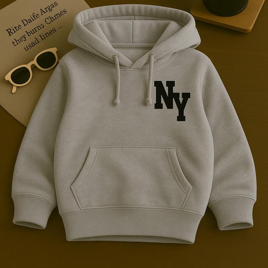 NewY Premium Cotton Flannel Sweatshirt With Pockets And Drawstrings Unisex - Gris - Ver 1