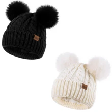 REDESS Women's Winter Soft Knit Hat 2-Pack With Faux Fur Pom Hat With Warm Fleece Lining Skull Cap For Women - RE成人麻花雙球女帽2裝 - 查看 10