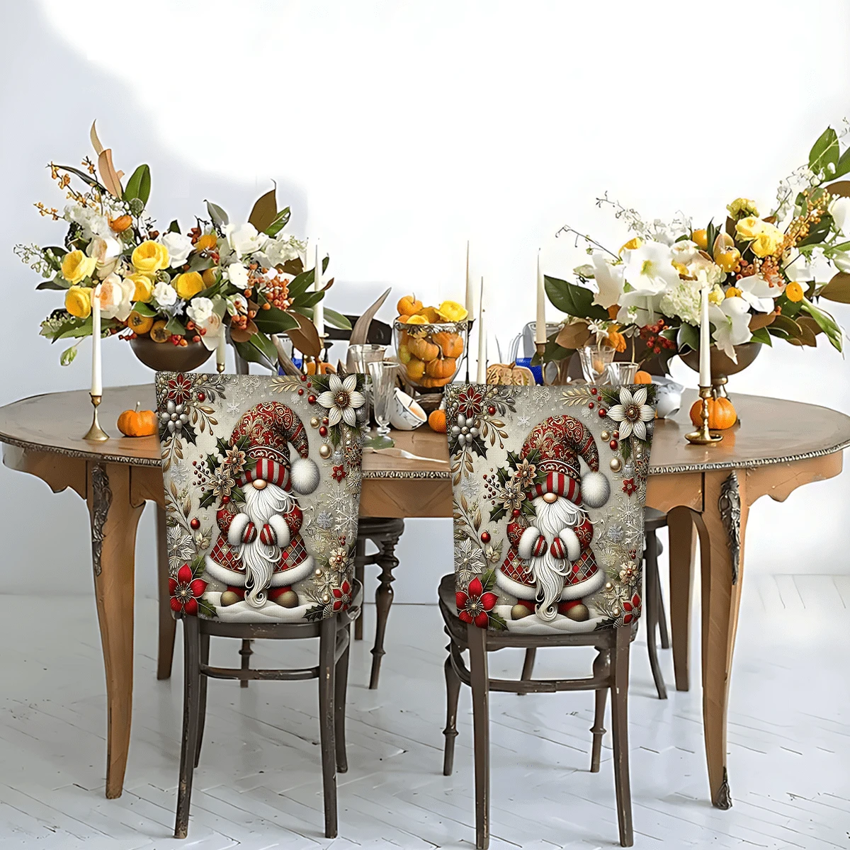 2/4/6pcs Home Decor, Linen Elf Pattern Printed Chair Covers, Suitable For Christmas Gifts, Christmas Decorations, Daily Home Decor, Living Room, Dining Room, Garden, Hotel, Washable Polyester Material Chair Seat Cushion Covers