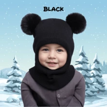 1pc Autumn/Winter Knitted Beanie Hat, Kids Dual Pom-Pom Earflap Hooded Jumpsuit, Solid Color Cute Knitted Blend Unisex Baby Hat, Customizable Text Logo - A - View 7