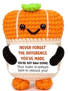 1pc Handmade Crocheted Desktop Decor Ornament, Cute Sushi Design, Great Birthday Gift For Best Friends, Sisters, Moms, Grandmas, Unisex, Keychain, Plush Doll, Positive Emotion, Creative Party Favor For Halloween, Christmas