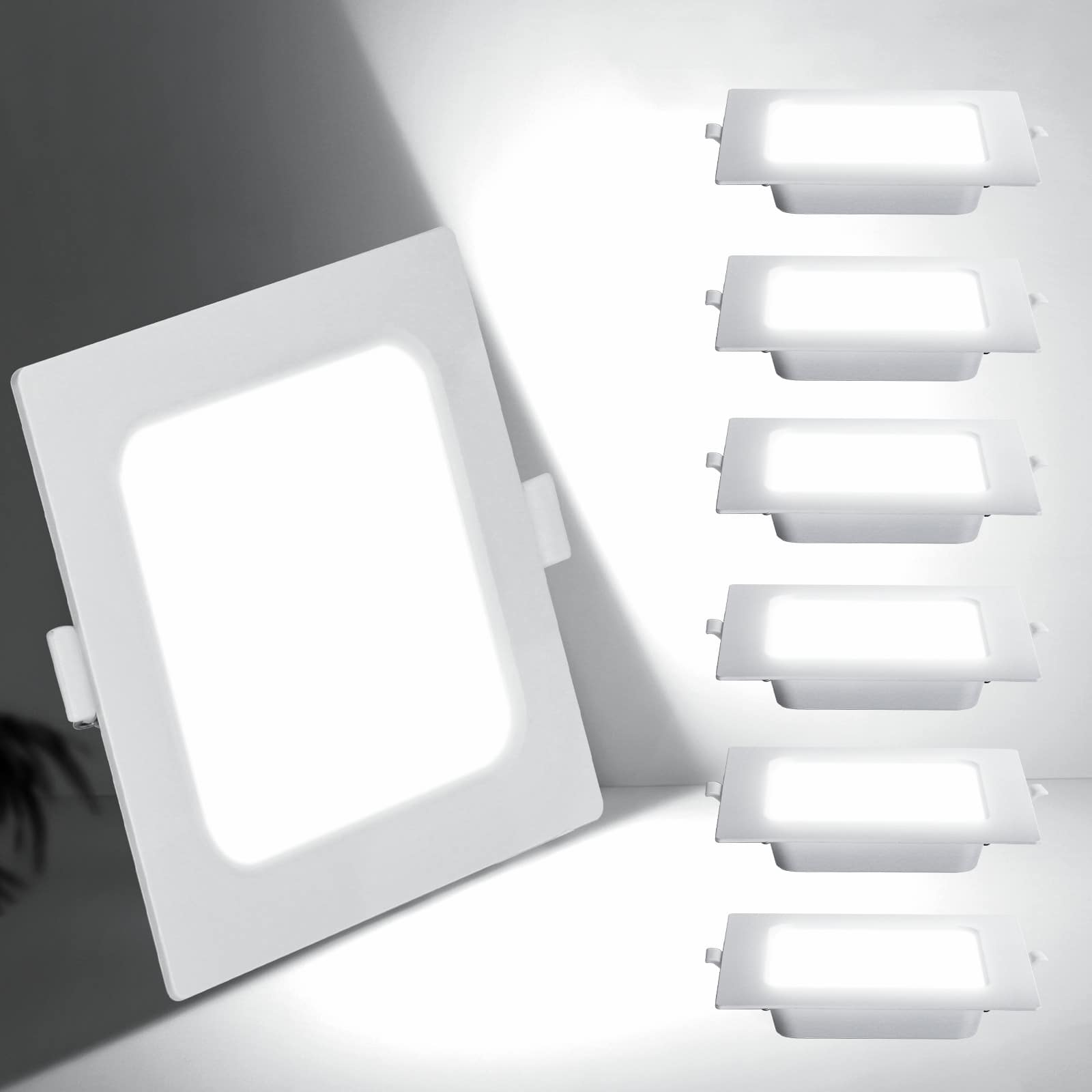 Aigostar Downlight LED Empotrado,6W 620LM Downlight LED,6500K Luz Blanca Fría,Focos de techo,Ojo De Buey LED,Adecuado para salón,dormitorio,cocina,pasillo.Ф95-100mm,Paquete De 6 - Cuadrado-6w-6500k - Ver 1