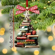 Personalized Christmas Book Tree Name Ornament, Bookworm Gifts, Book Ornament, 2025 Christmas Ornaments-Flat Printed Acrylic Ornament. - F-book Christmas Tree Ornament - View 2