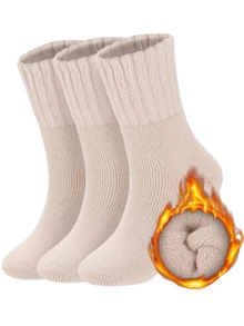 3/6 Pairs Women's Solid Color Mid-Calf Socks, Thermal Lined, Thick For Autumn/Winter, Indoor/Home Wear - Multicolor - View 10