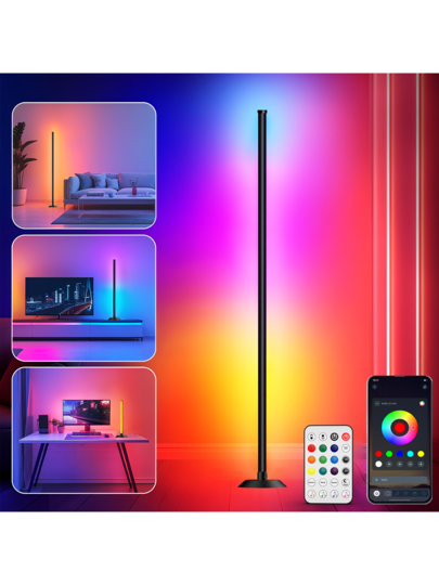 NBBUFF Slimme RGB Corner Vloer Lamp, Segment Changing LED Light, Segmented App Remote Control, 85+ Scenes, 16 Million s, Timer, Music Sync, Home Bedrooms, Game Rooms, Lighting, Halloween, Moderne Minimalist Sturdy Construction