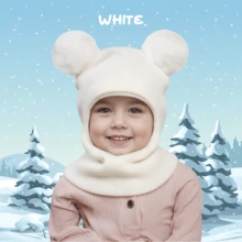 1pc Autumn/Winter Knitted Beanie Hat, Kids Dual Pom-Pom Earflap Hooded Jumpsuit, Solid Color Cute Knitted Blend Unisex Baby Hat, Customizable Text Logo - A - View 4