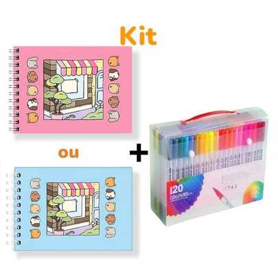 Conjunto completo de arte infantil: livro de desenho + lápis aquarela dupla face (12-120 cores) + papel de alta qualidade - seguro, criativo, prático, com bolsa de armazenamento