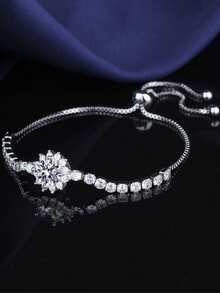 1pc Elegant & Luxurious S925 Silver 2ct Moissanite Diamond Sunflower Women's Jewelry Bracelet, Suitable For Parties And Gifts