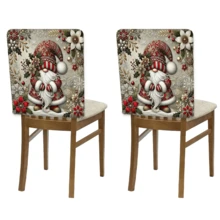 2/4/6pcs Home Decor, Linen Elf Pattern Printed Chair Covers, Suitable For Christmas Gifts, Christmas Decorations, Daily Home Decor, Living Room, Dining Room, Garden, Hotel, Washable Polyester Material Chair Seat Cushion Covers