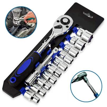 Jogo De Soquete Sextavado 1/2 Catraca 12 Peças 10 a 22mm com Extensão