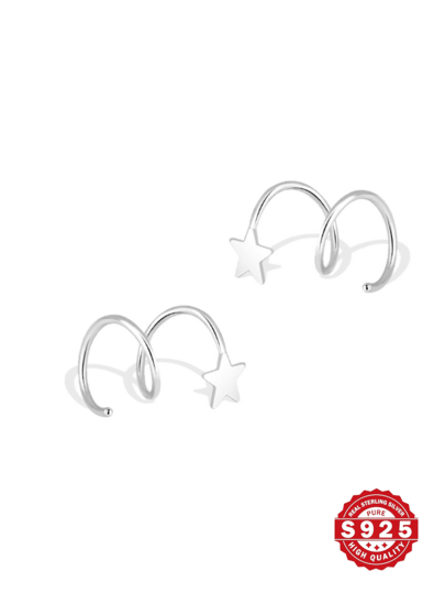 1 Pair S925 Sterling Silver Star Clip-On Earrings For Women, Minimalist Style, Hypoallergenic, Versatile For Party, Daily Wear, Birthday, Valentine's Day Gift, Comes With Elegant Gift Box