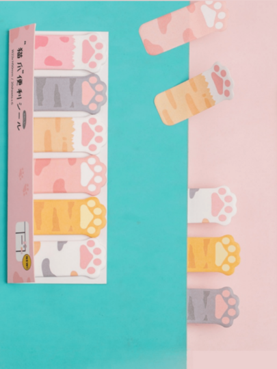 120 piezas/240 piezas/360 piezas Notas adhesivas con diseño de pata de gato de dibujos animados, 6 estilos de blocs de notas rectangulares semibrillantes, adecuados para registrar y uso multiusos en la oficina, esenciales para marcadores y memorandos