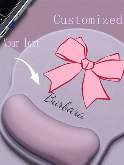 1pc Customized Mouse Pad With Wrist Rest - Printable Name/Text, Non-Slip Rubber Base, Thick Cushioned Surface - Suitable For Office, Gaming, Home Use Soft Desk Mat - Ideal Gift For Women & Men (Pink), Ergonomic Design, Bow Decor, Computer Workstation, Smooth Texture, Gamer Exclusive, Suitable For Family, Friends, Coworkers, Teachers, Students, Christmas Gift, Back To School Gift, Graduation Gift
