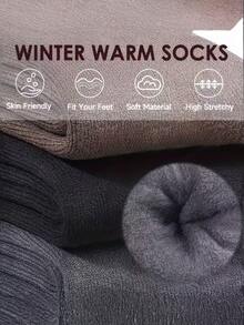 3 Pairs Men's Winter Warm Socks - Thick Fleece Blended Hiking Socks, Soft & Durable Cold-Proof Socks, Suitable For Outdoor Activities, Winter Socks, Solid Color Cold-Proof Cotton Socks - Multicolor - View 4