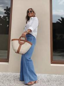 2026 New Spring Blue Non-Stretch Women Wide Leg Jeans - Dark Wash - View 3