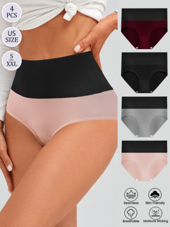4pcs Women's High Waist Briefs, Tummy Control & Butt Lifting, Soft & Breathable Fabric