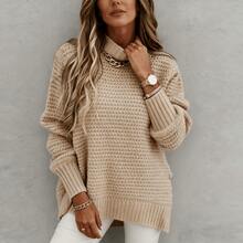 Versatile Textured Knit Turtleneck Sweater - Cozy Oversized Top For Casual Wear In Fall & Winter - Apricot - View 9