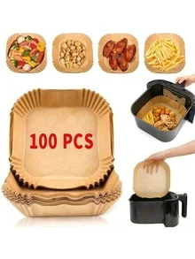 25/50/100件方形一次性空气炸锅内胆（6.3英寸/8英寸）、纸质空气炸锅垫、纸质篮碗、烤盘、烤箱配件、烘焙工具、厨房小工具 - 彩色 - 查看 2