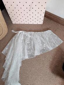 1pc Lace Trim Thong Panty Garter Skirt, Tie-Up Waist Skirt For Dance - Multicolor - View 2