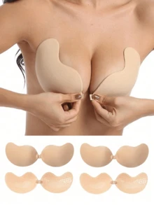 2/1 Pair Cleavage-Enhancing Sticky Bra: Silicone Backless Adhesive Bra, Self-Adhesive Strapless Mango-Shaped Bra, Invisible Bra, Suitable For Dresses And Wedding Gowns - Apricot - View 2