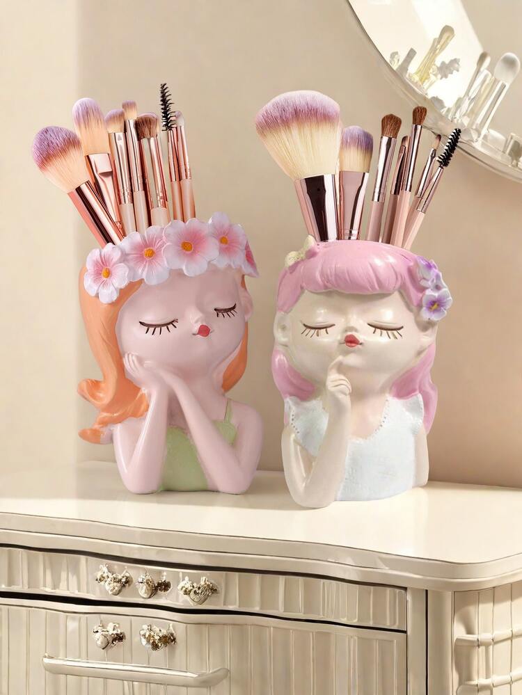 1 قطعة وعاء تخزين مستحضرات تجميل على شكل فتاة بأسلوب نوردي من الراتنج، حامل فرش مكياج عالي الجودة بطراز INS، ديكور منزلي، مزهرية غرفة النوم، هدية عيد ميلاد، هدية للصديقة (الرجاء التحقق من جدول المقاسات قبل الشراء)، حقيبة مكياج، ضروريات السفر - متعدد الألوان - مشاهدة 14