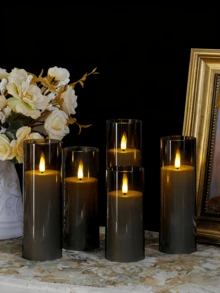 2/3/5pcs Flameless Candles With Remote Control, Battery Operated Flickering Candles, Suitable For Home Decor, Wedding, Fireplace, Christmas, Party - Grey - View 2
