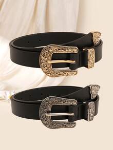 (2 chiếc/bộ) Thắt lưng khóa kiểu phương Tây thời trang đa năng cho nữ, thắt lưng trang trí mùa hè, mùa thu, mùa đông, Halloween - màu đen - Xem 6