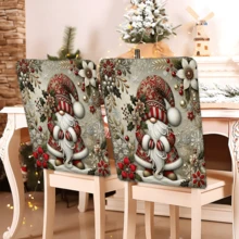 2/4/6pcs Home Decor, Linen Elf Pattern Printed Chair Covers, Suitable For Christmas Gifts, Christmas Decorations, Daily Home Decor, Living Room, Dining Room, Garden, Hotel, Washable Polyester Material Chair Seat Cushion Covers