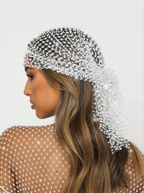 1 pieza Diadema elástica con strass y diseño de red, diadema popular con strass, accesorio de joyería