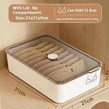 Underwear Storage Box - Dust-Proof 10/15 Compartment Design With Cover, Durable Plastic Material, A Storage Box That Saves Wardrobe Space, Sturdy And Durable, Underwear, Socks Storage Box For Close-Fitting Clothes Storage - 米色 - 查看 10