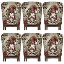 2/4/6pcs Home Decor, Linen Elf Pattern Printed Chair Covers, Suitable For Christmas Gifts, Christmas Decorations, Daily Home Decor, Living Room, Dining Room, Garden, Hotel, Washable Polyester Material Chair Seat Cushion Covers