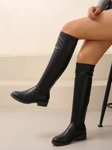 Perfeito para o Outono/Inverno com Suéter, Bombas com Tira no Tornozelo e Decoração de Pérolas Falsas para Mulheres, Bombas Glamorosas com Salto Grosso de Cetim, Combina com Vestido Preto, Botas Cano Alto