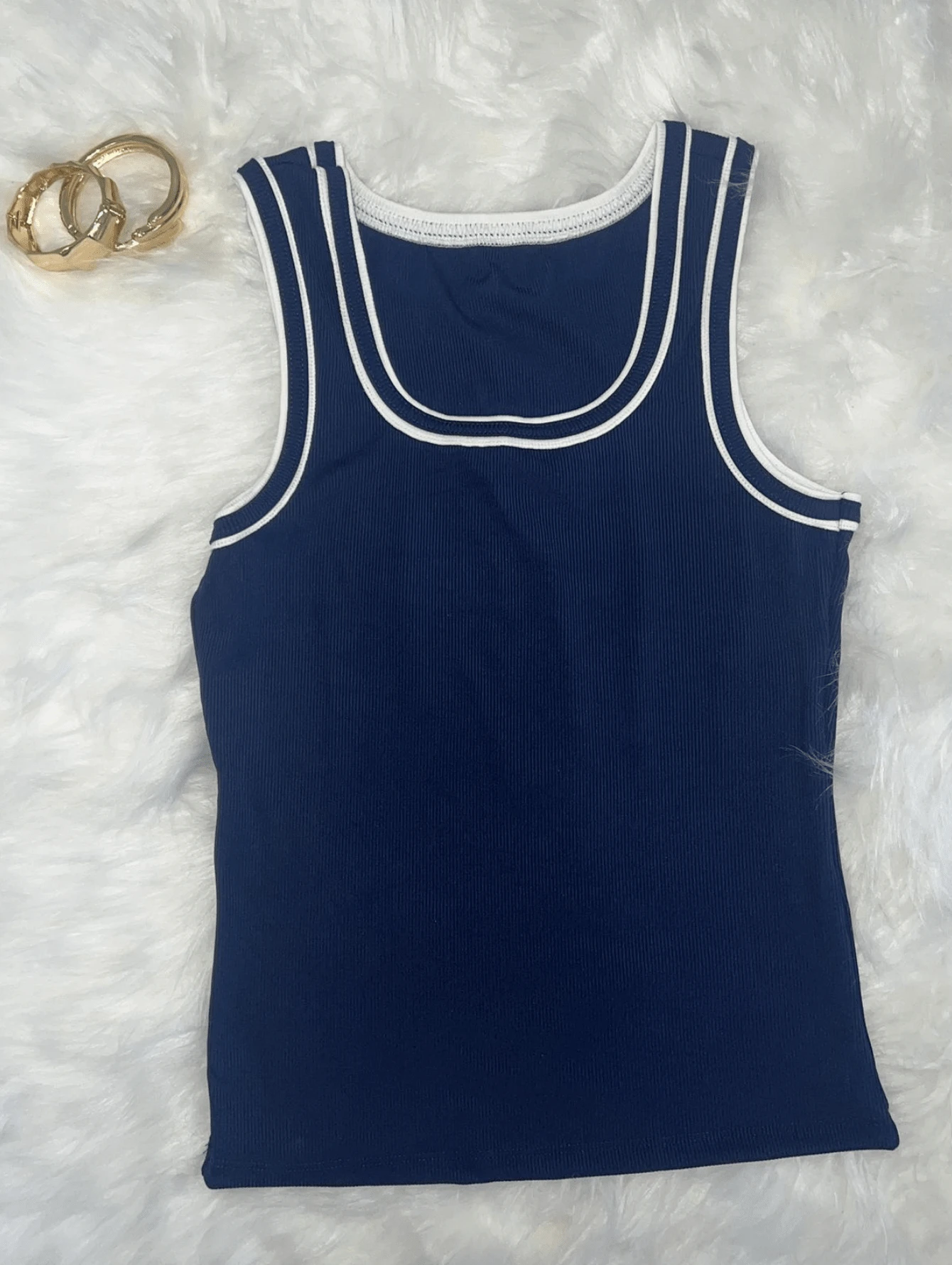 Women's Basic Tank Top In Plain Ribbed Fabric Summer - 藏蓝色 - 查看 1