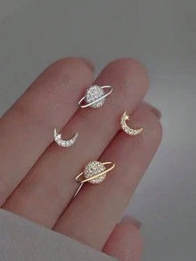 1 Pair Asymmetric Star & Moon Stud Earrings, Minimalist Design For Women, Suitable For Daily Commute