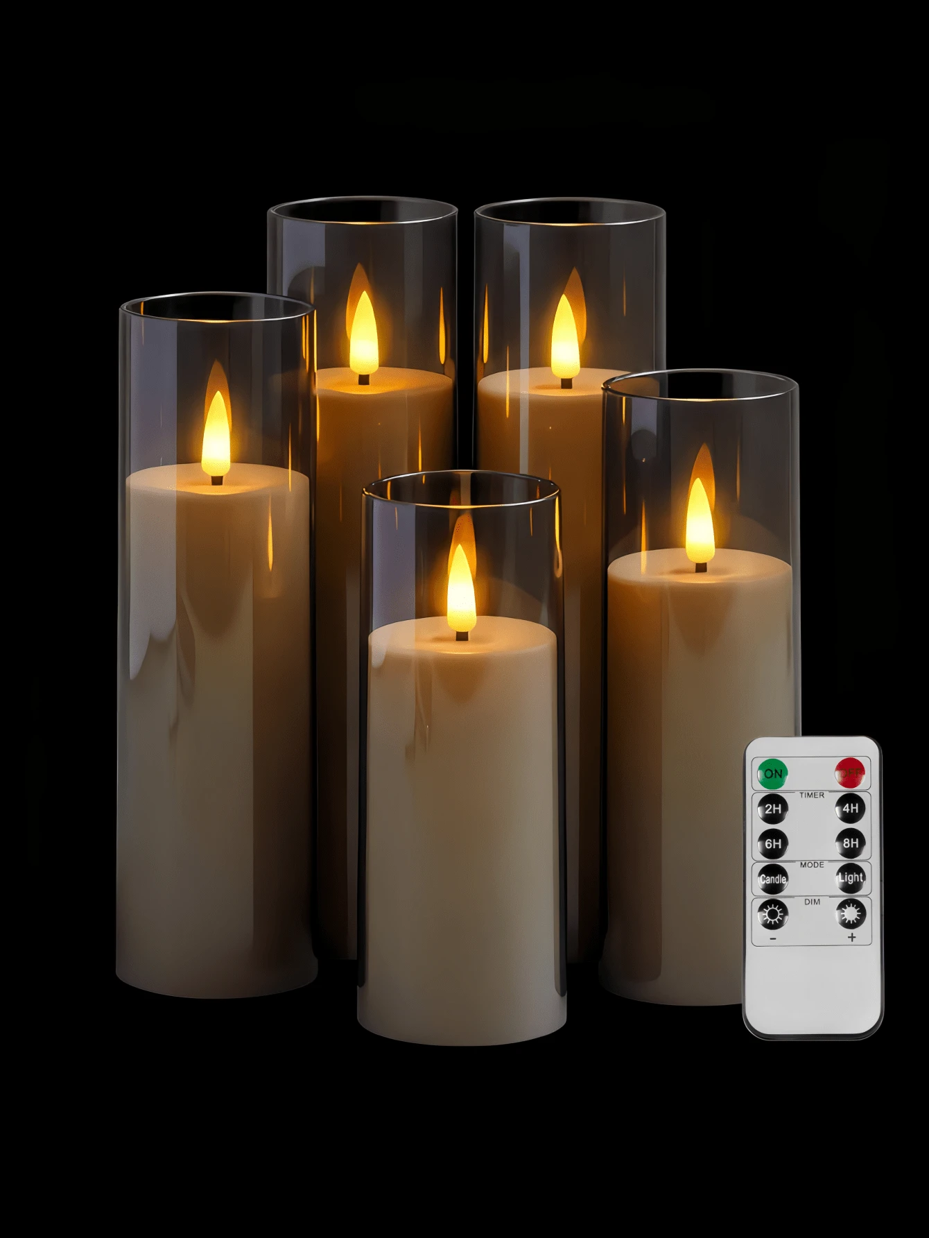 2/3/5pcs Flameless Candles With Remote Control, Battery Operated Flickering Candles, Suitable For Home Decor, Wedding, Fireplace, Christmas, Party - Grey - View 1
