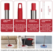 Adjustable Spin Mop Replacement Handle - 4-Section 30" To 58" Pole For O-Cedar EasyWring Systems (Head/Base Not Included)-Red,Perfect Christmas Gift - 酒紅色-拖把桿 - 查看 6