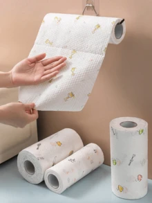 一次性强力去污可重复使用厨房纸巾、厨房清洁抹布、松软抹布、吸水纸巾、干湿两用、油腻洗碗纸巾、厨房用品、圣诞派对用品（图案随机） - 彩色 - 查看 2